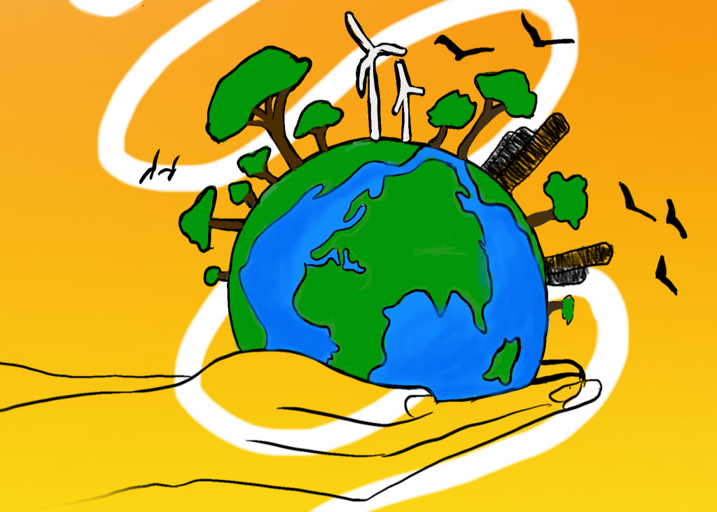 A hand holding the world in the palm of their hands.