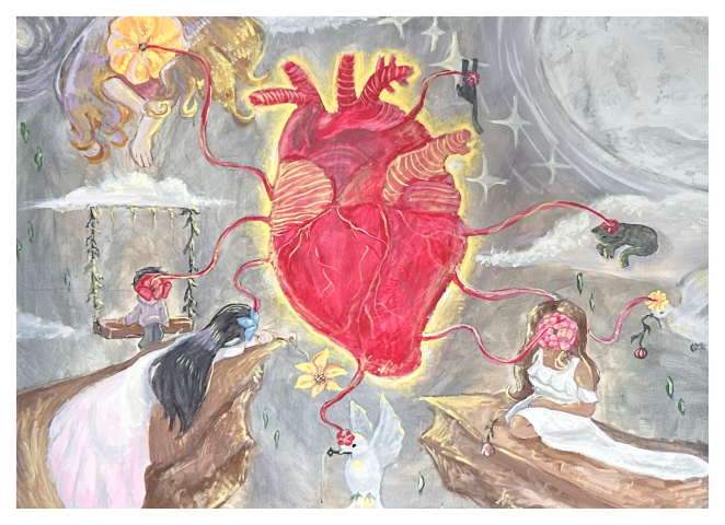 A large heart attached to living things in the world.